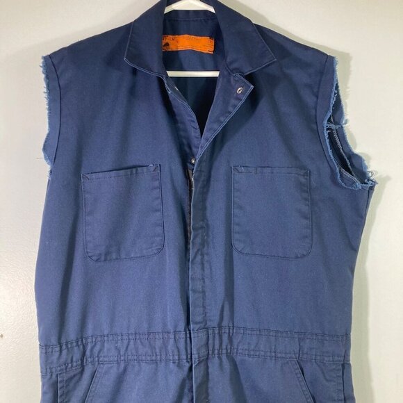 Mens Vintage Red Kap Cut Off Sleeve Coveralls Navy 42-LN Made‎ in USA - Picture 3 of 10